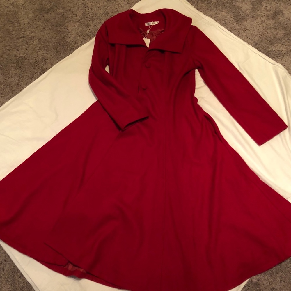 Red float trench coat.